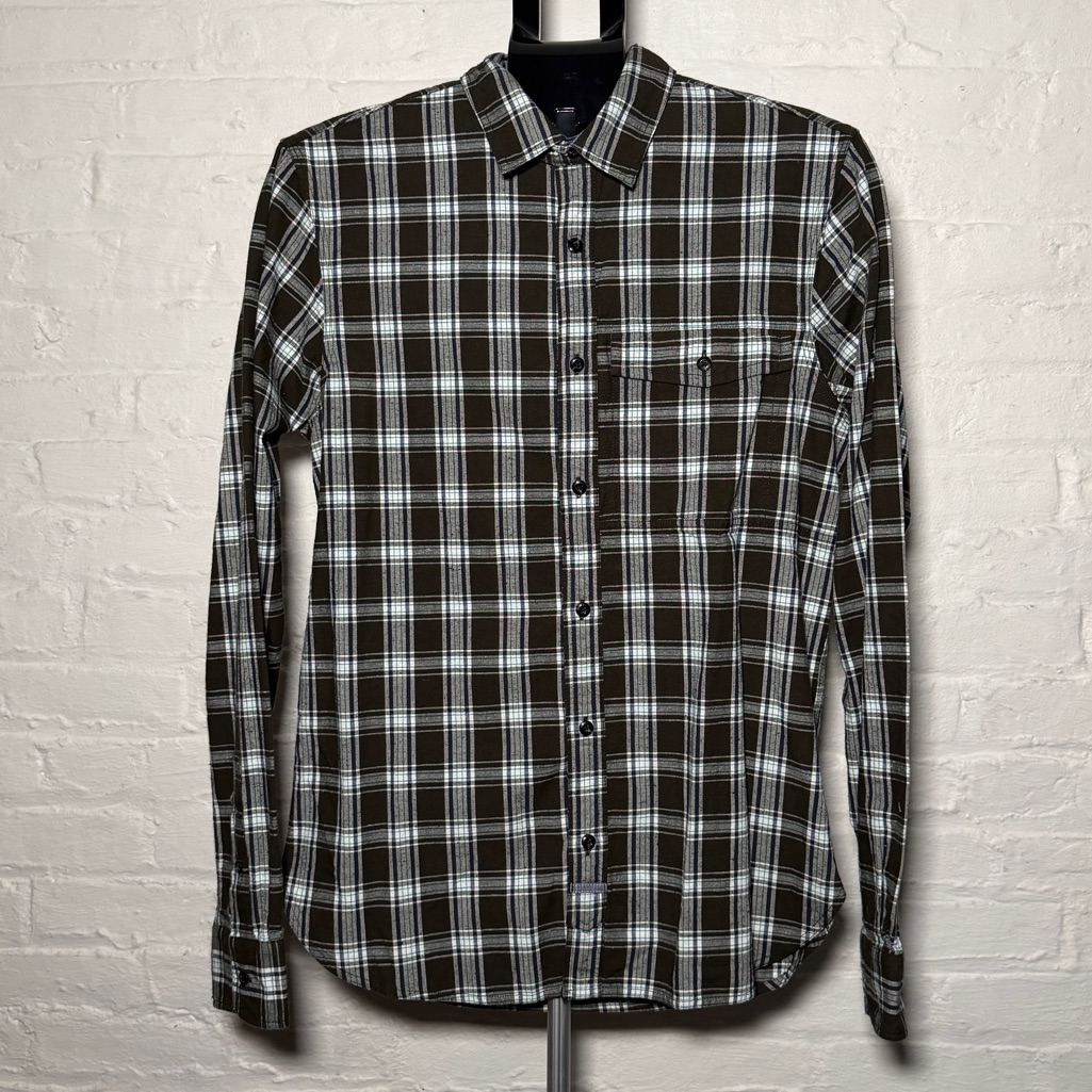 Scotch & Soda Men's Black And White Plaid Regular Fit Flannel Shirt 145394